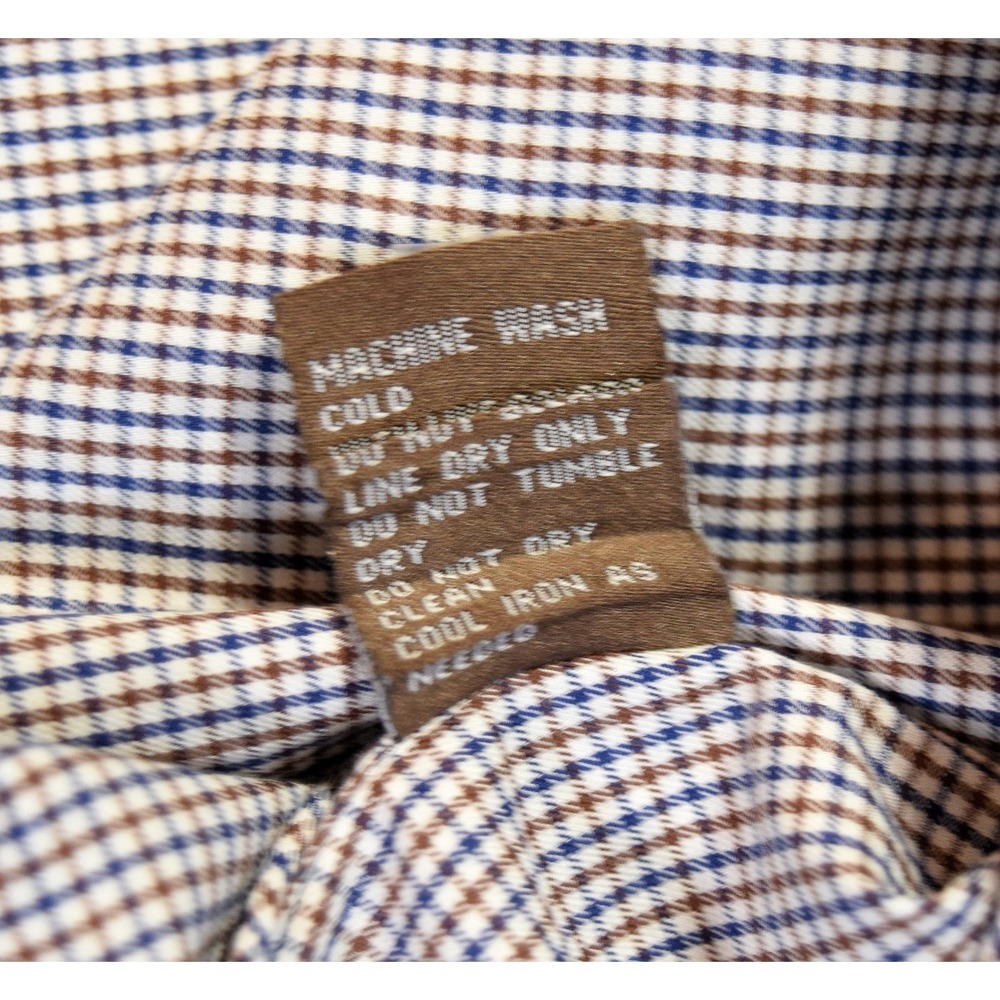 J. McLaughlin Men's L Egyptian Cotton Button Down Shirt Blue Brown Micro Check - Picture 12 of 13